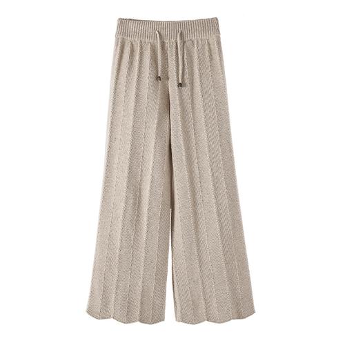 ekoo松紧腰阔腿裤女秋冬直筒长裤加厚高腰显瘦百搭宽松毛线针织裤