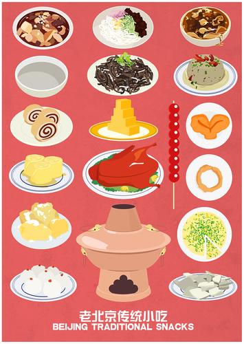 老北京传统小吃 简约插图海报设计