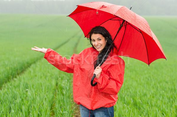 微笑 女孩 多雨的 天气 外伞 商业照片 candyboxphoto