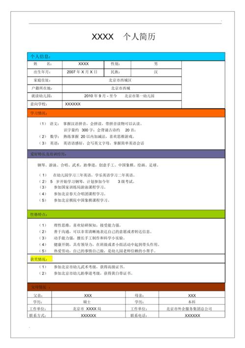 小学入学个人简历