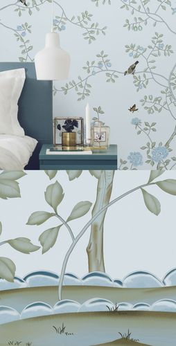 格物印画 淡雅花鸟壁纸 美式家居 电视沙发卧室背景墙