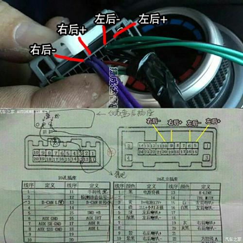 16款飞度低配cd接口加线图,喇叭正负极相位不对上,音箱效果差很多!