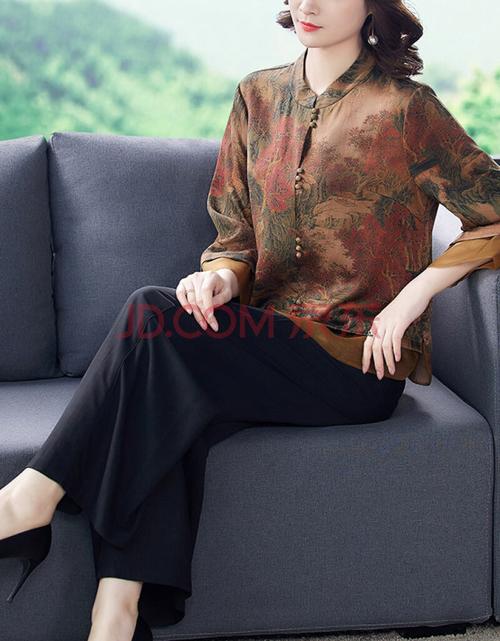 心拾轻奢高档品牌贵夫人香云纱套装女妈妈中老年减龄真丝两件套套装桑