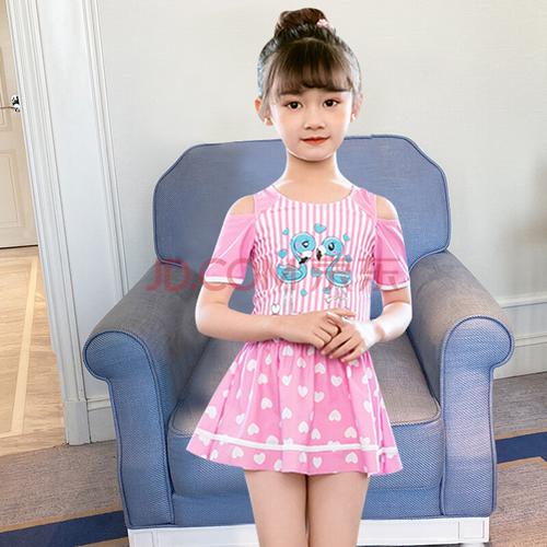 婴儿可爱女童比基尼温泉宝宝分体小中大童 粉色火烈鸟(连体如厕款) m