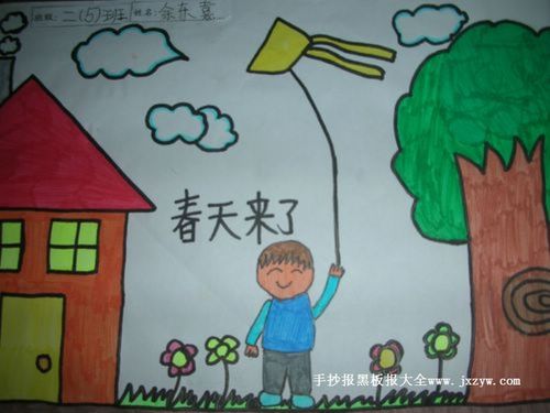 小学生春天绘画作品春天来了