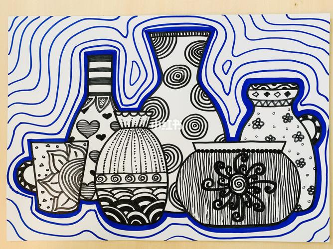 少儿创意美术画 线描瓶瓶罐罐_美术_母婴_早教