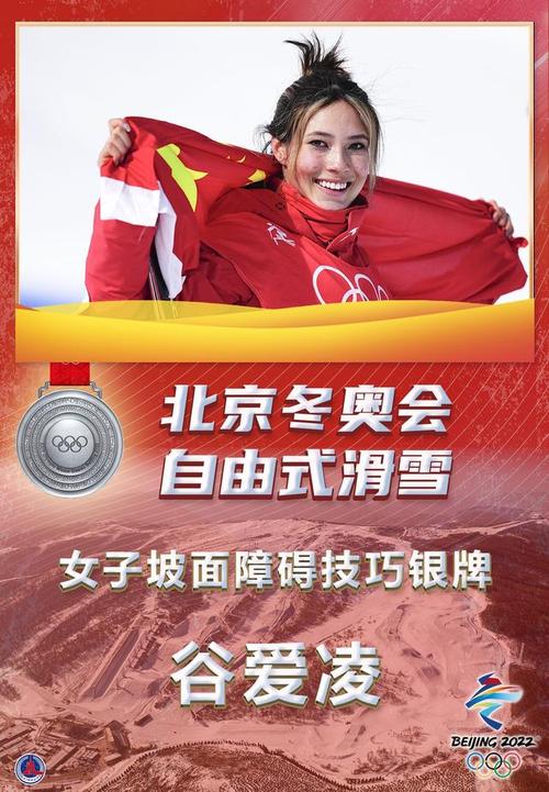 图表海报北京冬奥会谷爱凌自由式滑雪女子坡面障碍技巧摘银