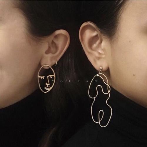 欧美简约17年夏款设计人脸轮廓线条潮流夸张耳环耳饰