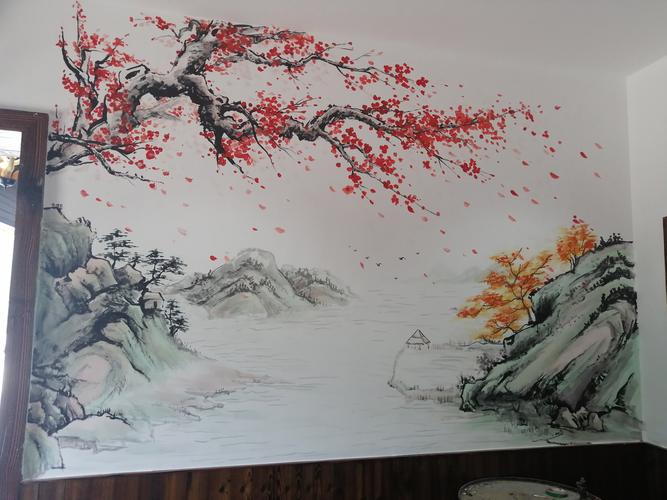 餐厅国画|其他|墙绘/立体画|雅韵彩绘 - 临摹作品