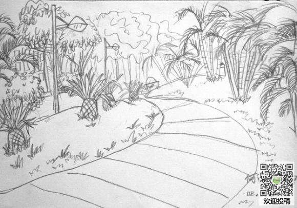 小学生素描画风景画简单好看的