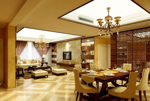 2021大户型室内客餐厅拼花地板高清贴图