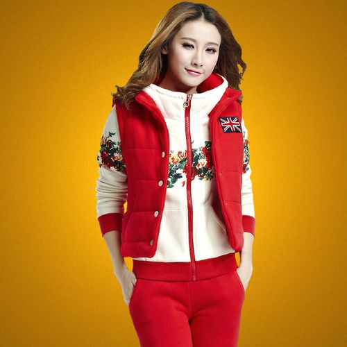 秋冬加厚加绒卫衣三件套女2014新款冬季修身时尚韩版运动休闲套装