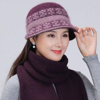 屹杨中老年人秋冬天帽子女奶奶兔毛线帽妈妈加绒厚保暖老太太针织棉帽
