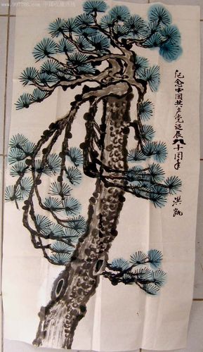 洪凯三尺条幅青松画