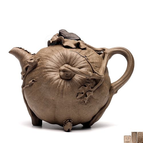 宜兴名家王小龙紫砂壶作品《蝉鸣南瓜壶》原矿全手工