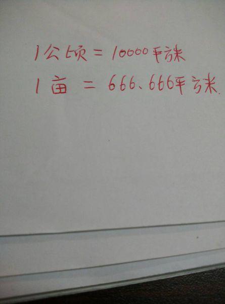 一亩等于多少?一公顷等于多少?