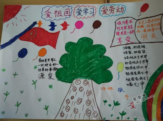 爱祖国爱学习爱劳动手抄报图片,内容