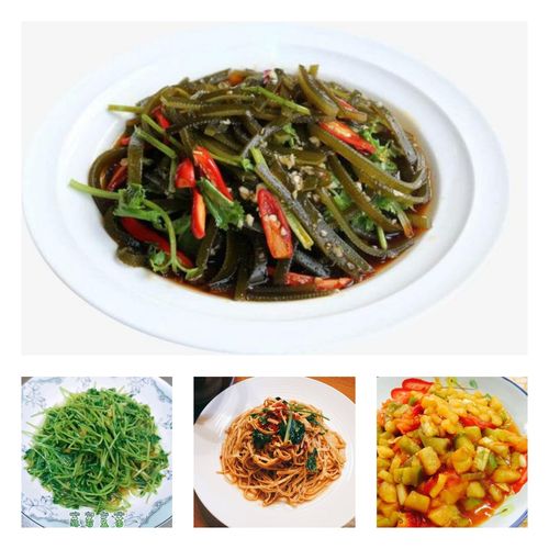 红油海带丝 蒜蓉豆苗 香辣豆腐丝 番茄茄丁