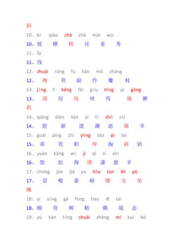 人教版小学语文四年级上册生字附拼音(拼音版)