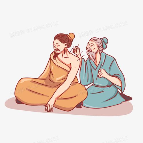 卡通手绘古代中医针灸场景素材