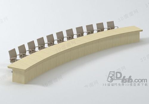 现代时尚浅色木质落地式弧形会议桌米色真皮转椅桌椅组合