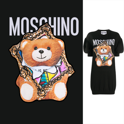 卡通熊潮牌字母moschino印花矢量图服装裁片t恤烫图印花花型素材