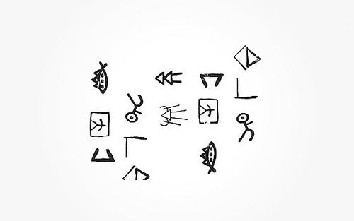 延展图形,取材韩老的天书,一些甲骨文以及其他业已废弃的文字.
