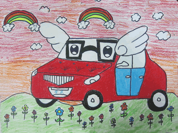 带翅膀的小汽车儿童画_六一儿童网_(手机版)