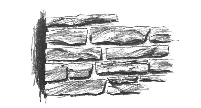 古罗马建筑上一块块坚实的石头,用不同方向的明暗线条表现出纹理