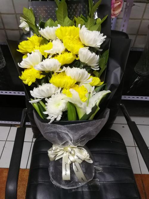 清明节黄白菊花花束上坟祭奠扫墓哀悼鲜花北京上海同城鲜花速递