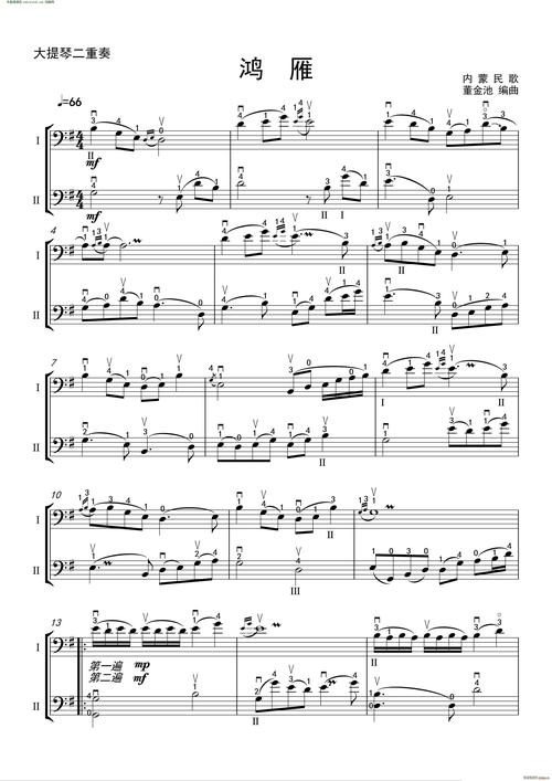 鸿雁(大提琴二重奏 多把位版)