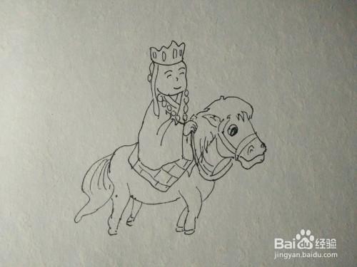 第三步画出唐僧骑着的白龙马.