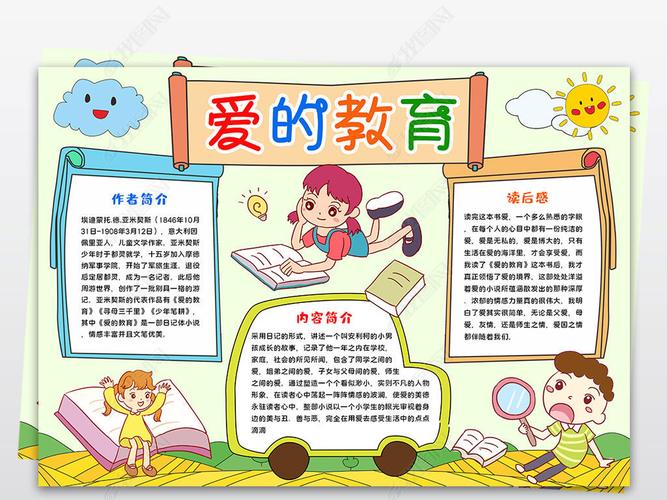 原创爱的教育小报文学名著亲子读书阅读手抄小报版权可商用