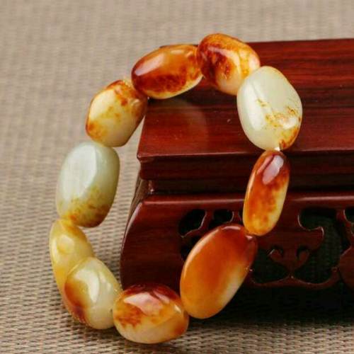 一元拍卖新疆和田玉青白玉籽料枣红皮男女款原石手串