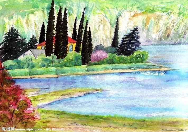 河边风景设计图__绘画书法_文化艺术_设计图库_昵图网