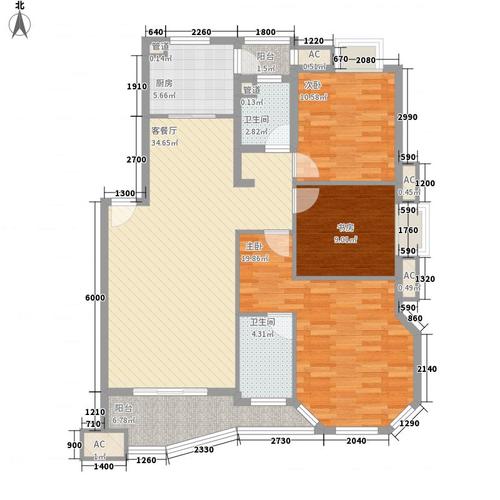 水墨兰庭3室1厅2卫1厨115.00㎡户型图