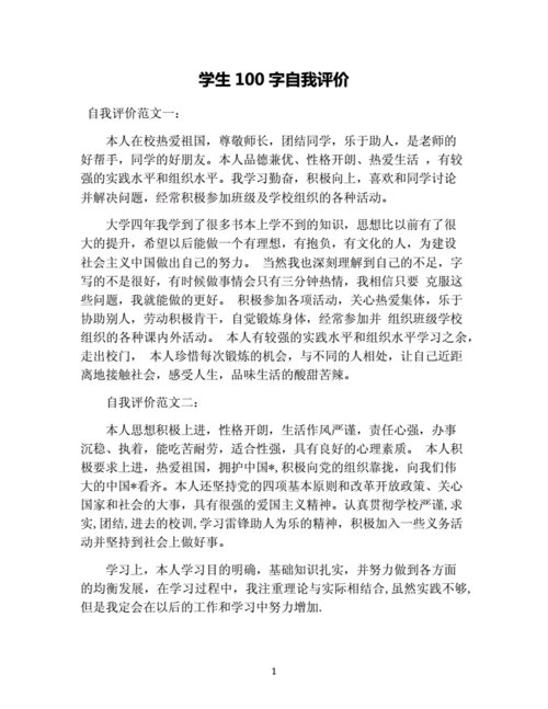 学生100字自我评价doc2页
