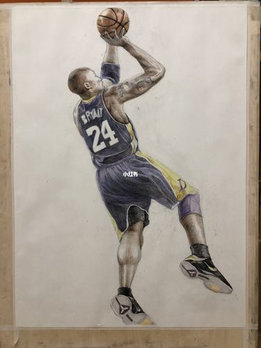 手绘-彩铅_彩铅_手绘_科比_文化_绘画