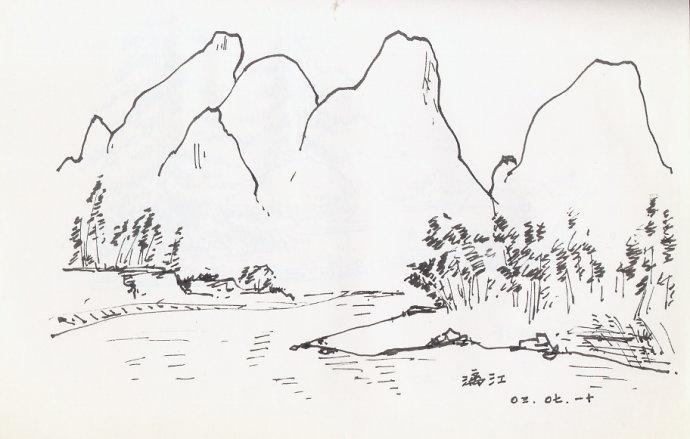 春日的漓江-春天风景简笔画 春天简笔画