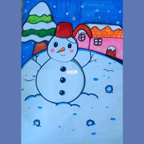 主题:冬季的雪人 在雪花冬天,有一个可爱的雪人,在宝宝的屋外.