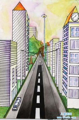 优秀城市公路儿童画教师范画图片