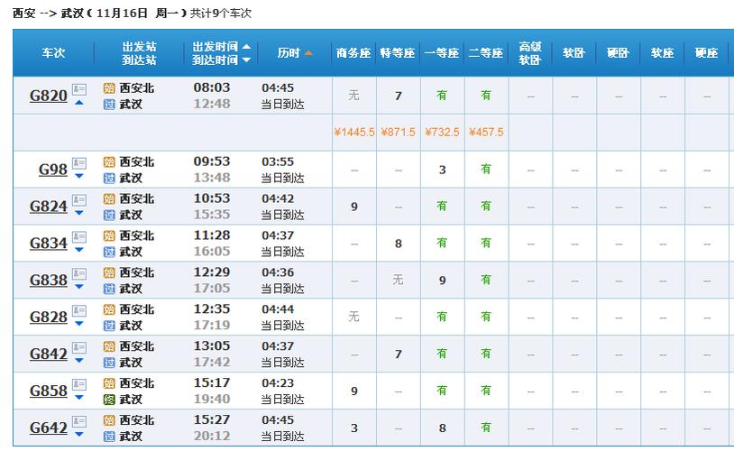 西安至杭州高铁二等座位票价是多少