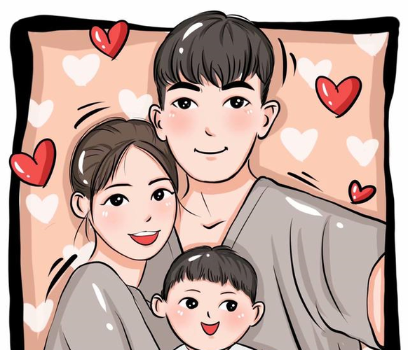 早起迎接幸福,手绘头像更温馨,好看的一家三口,四口头像