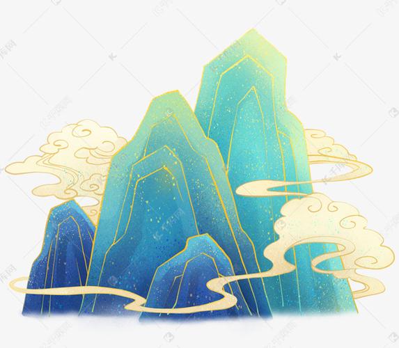 国潮山水描线祥云