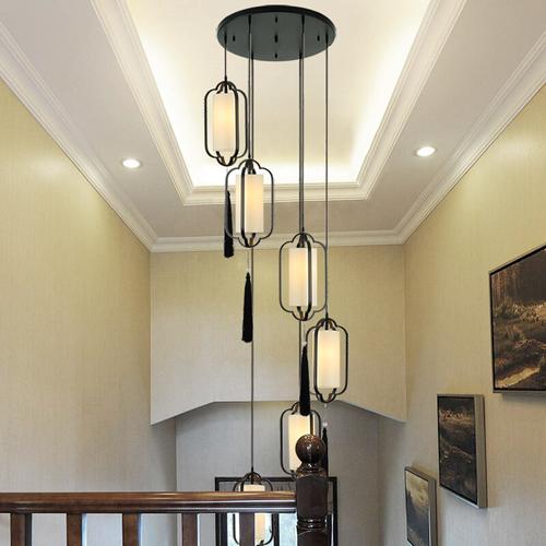 苏宁优选中式楼梯吊灯中国风酒店饭店餐厅单头吊灯新中式复式楼跃层长