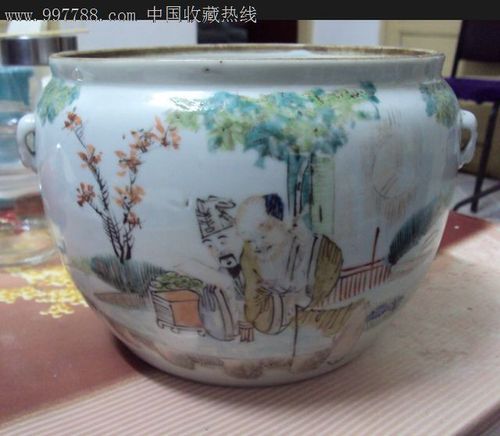 清末(1906年)景德镇官窑五彩人物题诗四耳盖罐(底款:官窑内造)_彩绘瓷