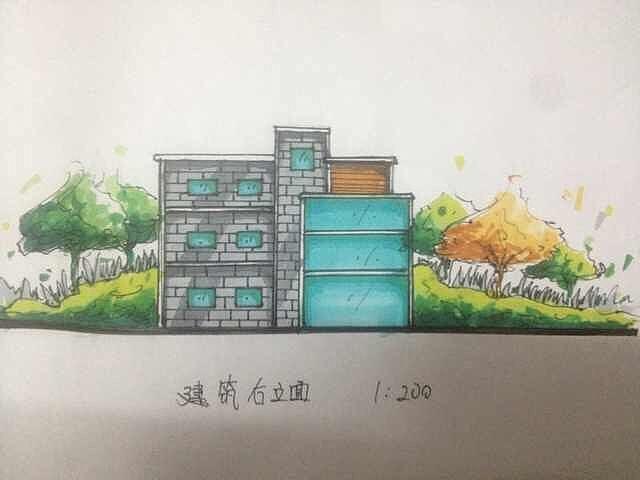 手绘建筑立面图.