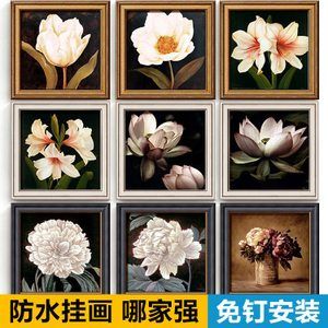 中式东南亚黑白荷花美式客厅墙壁酒店浴室厕所卫生间防水装饰挂画