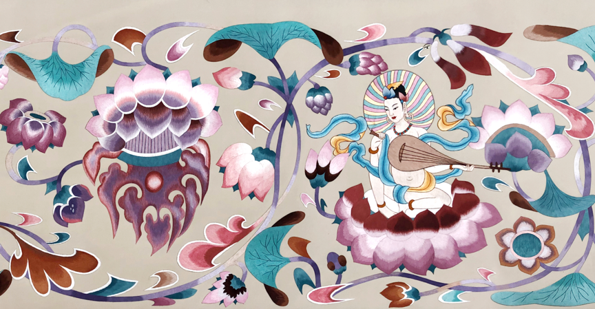 刺绣长卷全长约6米,创作时间长达5年,灵感来源于敦煌莫高窟壁画艺术