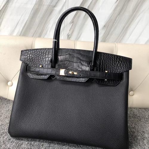 客定出货 hermes包包官网 爱马仕birkin30cm touch togo小牛皮黑色